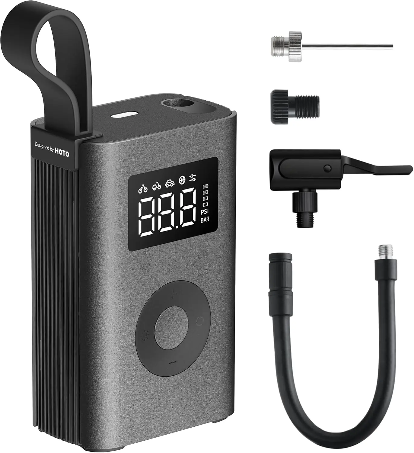 

Portable Air Pump with Digital Gauge, 150PSI, 2x2000mAh Battery, LED Light, Auto Shut-Off for Car, Motorcycle, Bike, Ball