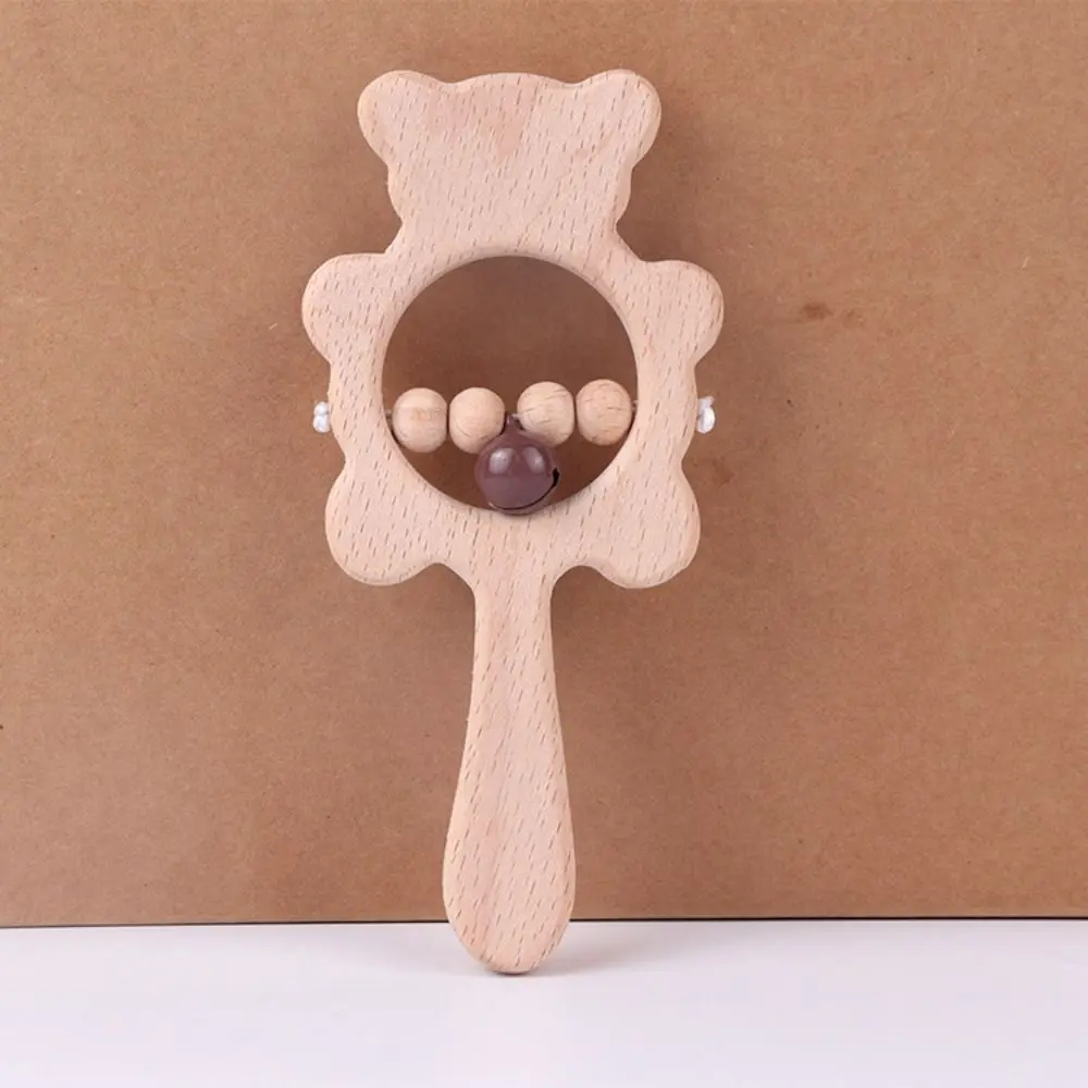 Sonajero de madera con bonito oso de dibujos animados para bebé, juguete de conejo antipérdida, sonajero, juguete Montessori, anillos de madera ajustables, juguete para niños pequeños