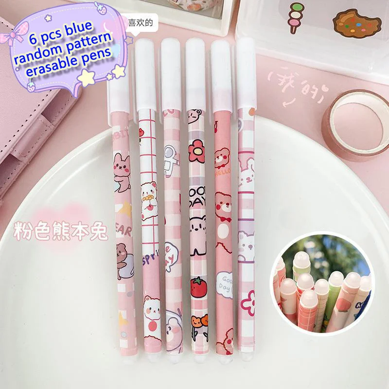 6pcs Erasable Gel Pen Set Cute Kawaii Japanese Korean Stationery Writing Tool for School Back School Supplies Office Accessories