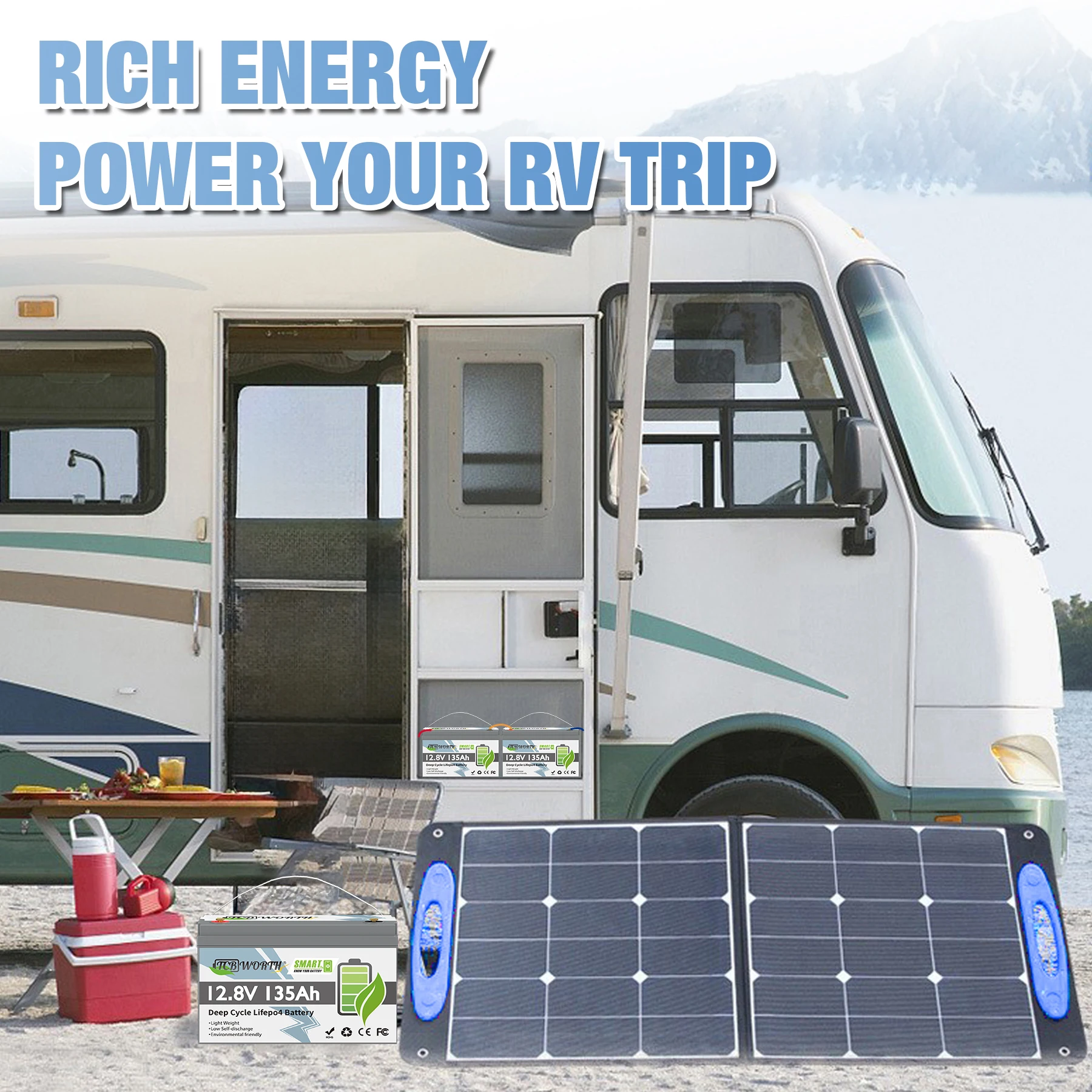 12V 135Ah LiFePO4 Lithium Battery Built in 100A BMS 1.728kWh 7000+ Deep Cycles Battery for RV,Marine,Trailer,Backup,Off-Grid