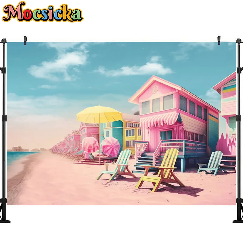 Mocsicka ฤดูร้อนชายหาดที่มีสีสันการถ่ายภาพพื้นหลัง Baby's First Birthday Party ตกแต่ง Portrait Photo Studio แบนเนอร์