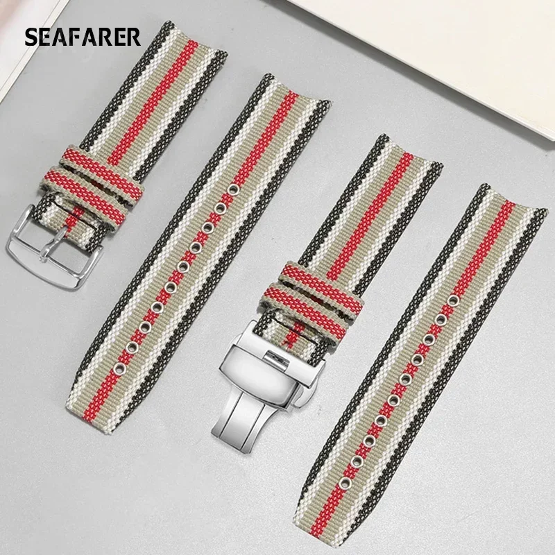 Nylon Canvas Watch Strap for Burberry Bu7600 7601 7602 Waterproof Sweat-Proof Men Leather Watchband Accessories 22mm