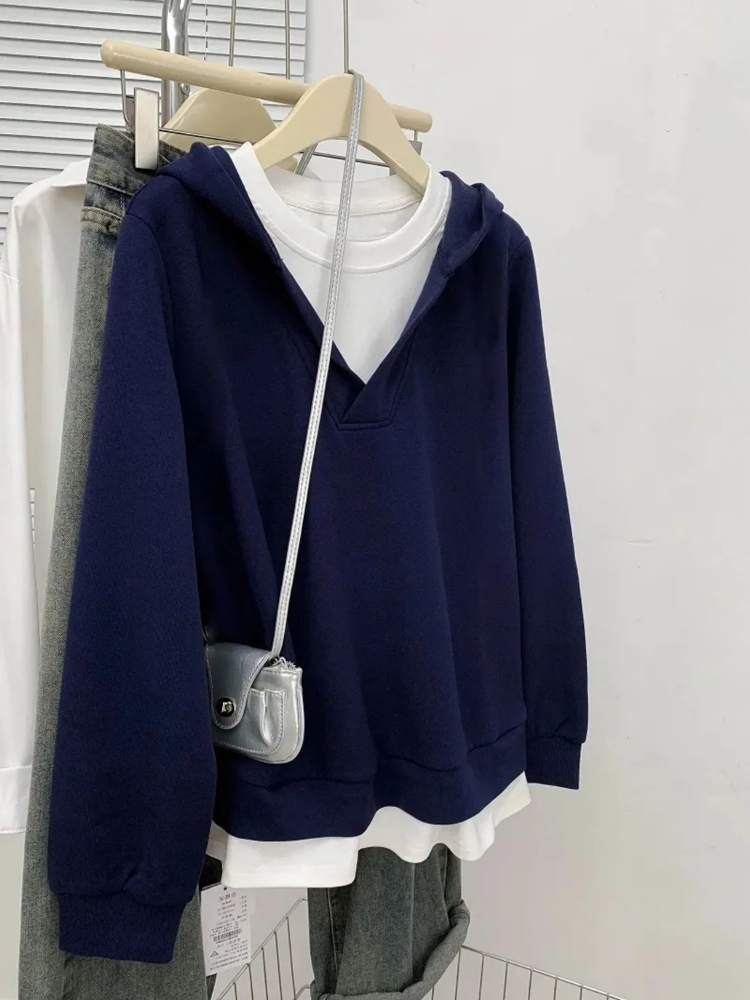 

Модная женская толстовка оверсайз свободного кроя с длинным рукавом, средней длины, повседневная, удобная, осенняя