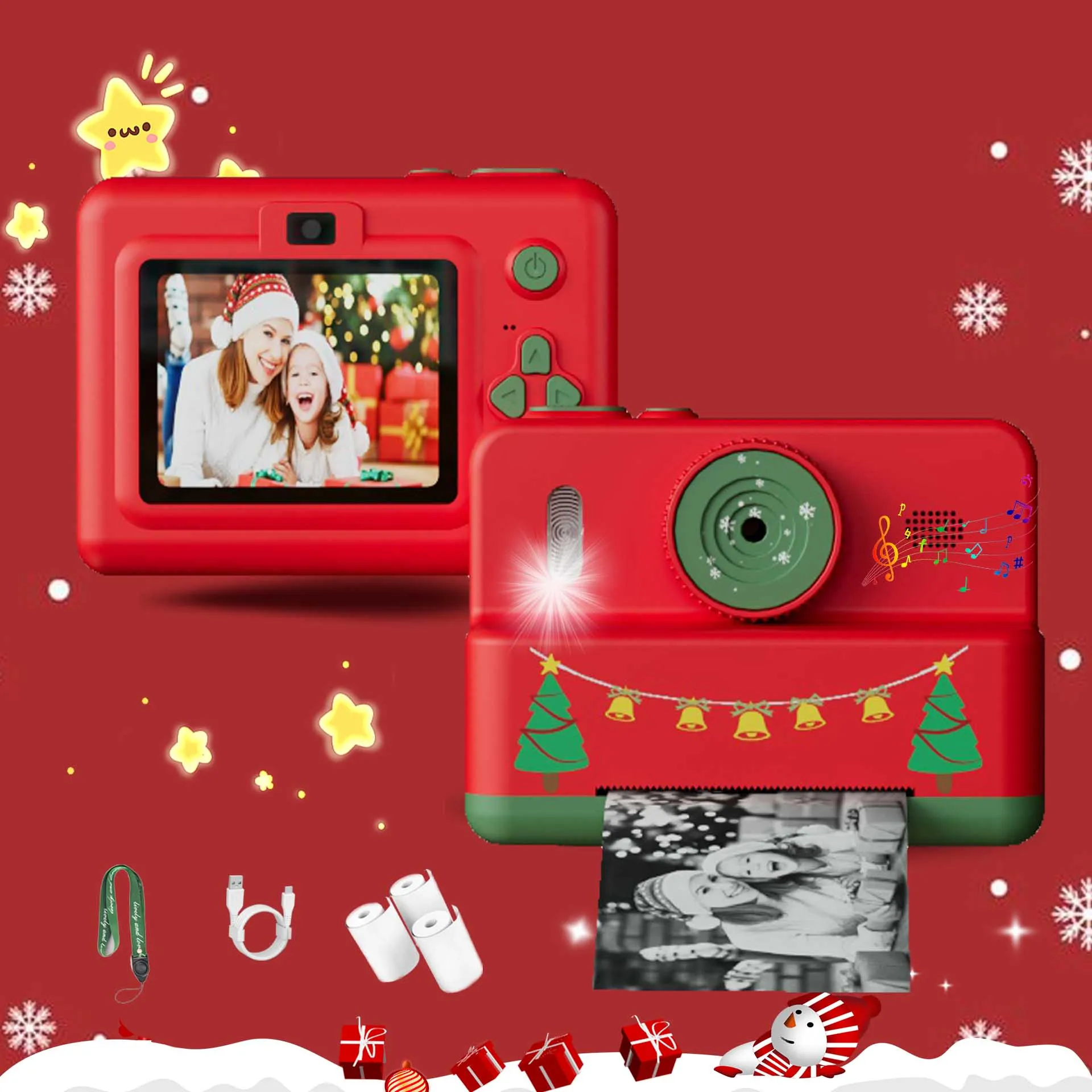 Cámara para Niños, Mini Cámara Digital de Doble Lente con Pantalla IPS de 2.8 Pulgadas e Impresión Instantánea, Cámara de Impresión de Fotos Portátil, Juguete, Regalo de Navidad