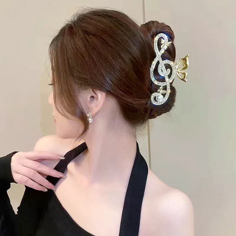 

Элегантные женские заколки для волос в форме музыкальной ноты, роскошные заколки-крабы для хвоста с декором из страз, аксессуар для девочек, украшение для волос
