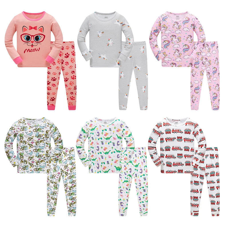 2PCS Spring and Autumn Long Sleeve Cotton Animal Cartoon Boys Kids Baby Children Pajamas Sets Girl Pajamas Children 1-10Y