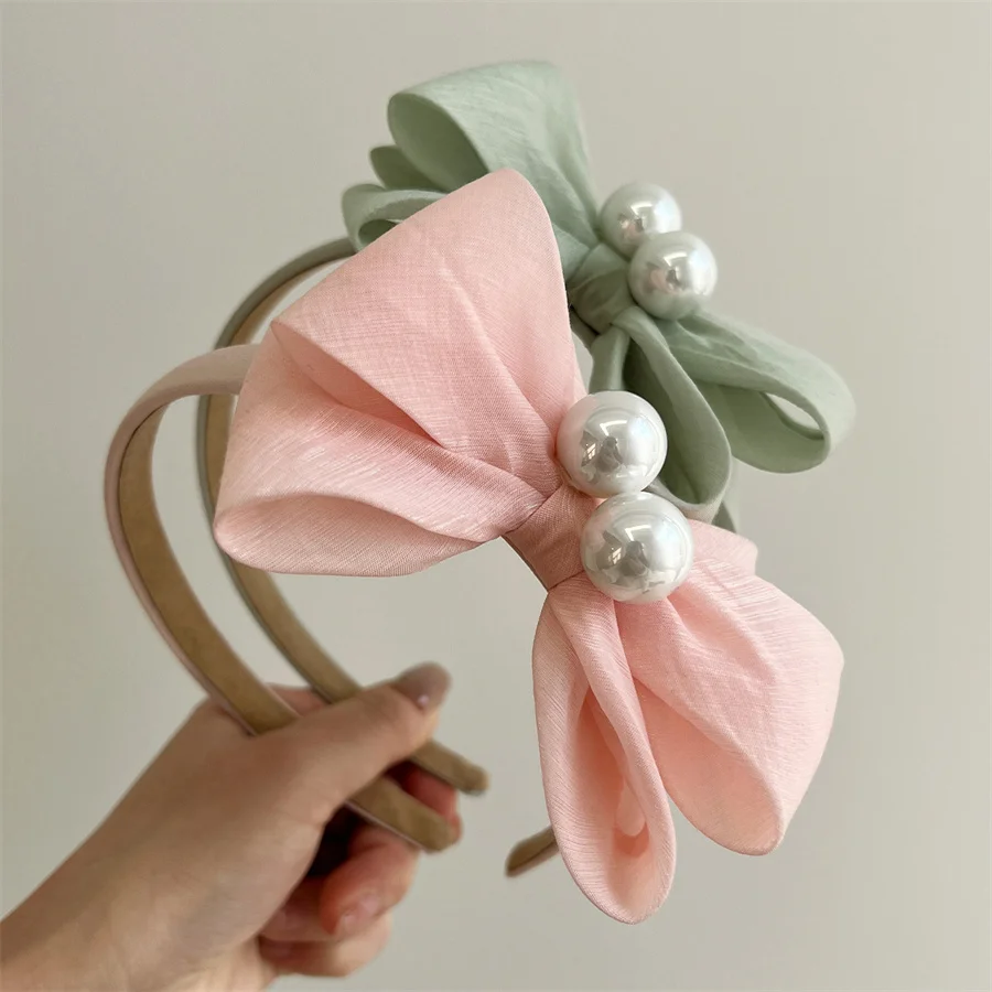 

High-end Pearl Bow Hairband for Women and Girls Solid Color Hairpin New Fashionable Children's Versatile Hair Accessories