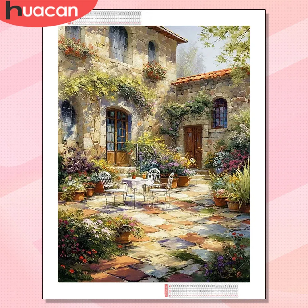 HUACAN Diamant-Malereien Haus Stadt Landschaft Handwerk Handgefertigt 5D DIY Heim-Wanddekoration Vollquadrat Rundbohrer