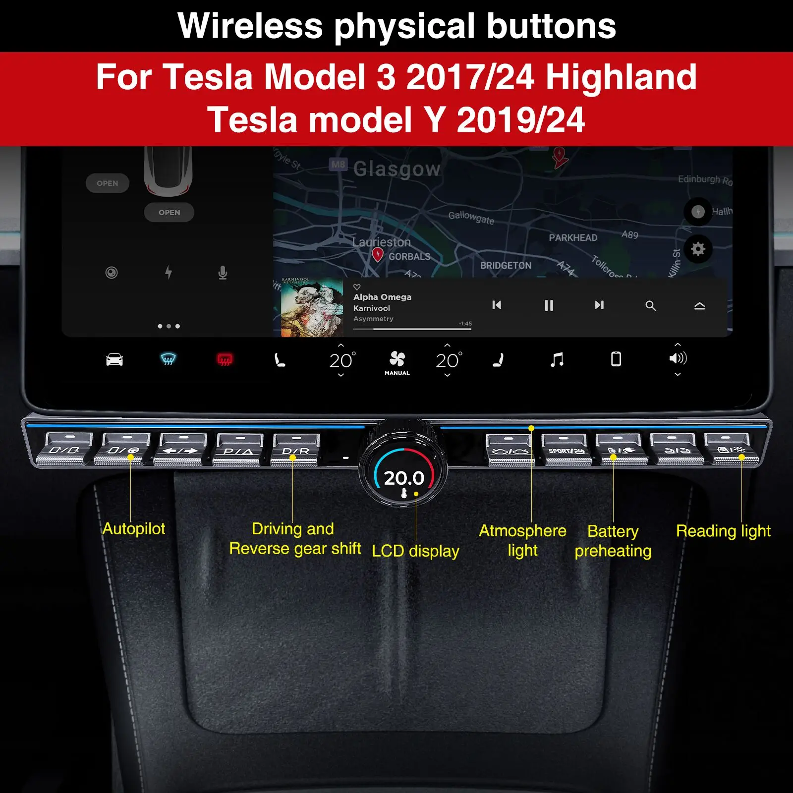 Physical Buttons for Tesla Model 3 Y Highland Ctrl Bar Shortcut Smart Controls Multi Function Panel in Center Console  2017/2024