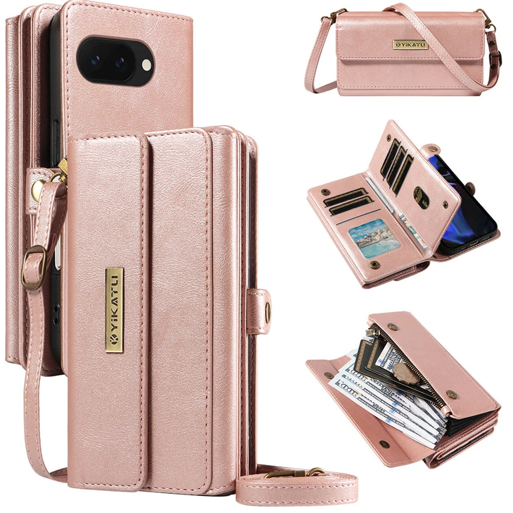 

Pixel 10 9 Pro XL 5G Кожаный чехол на молнии с 9 картами для Google Pixel 9A Wallet Funda Pixel 6A 7A 8A 7 8 9 10 Pro Cover