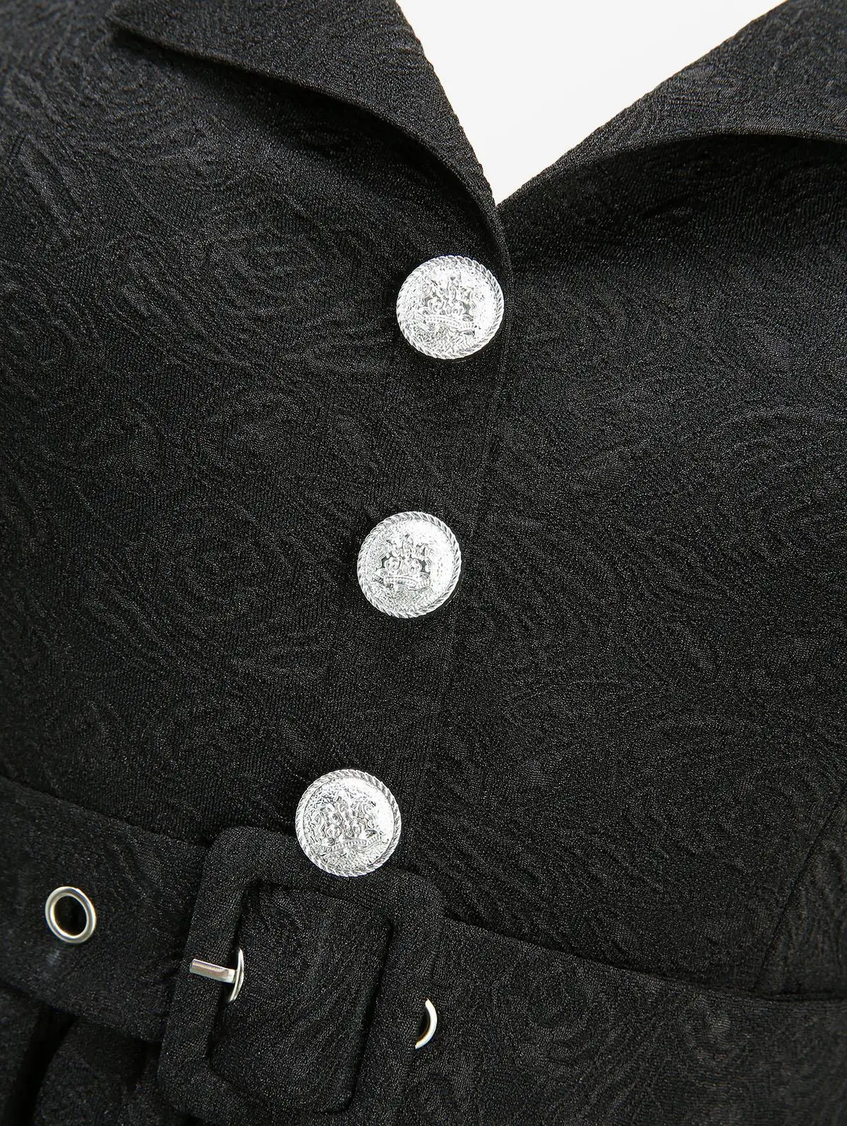 ROSEGAL Plus Size Rose Flower Jacquard Dress Buttons Halter Neck with Removable Belt Women's Casual Elegant A-Line Dress Vestido