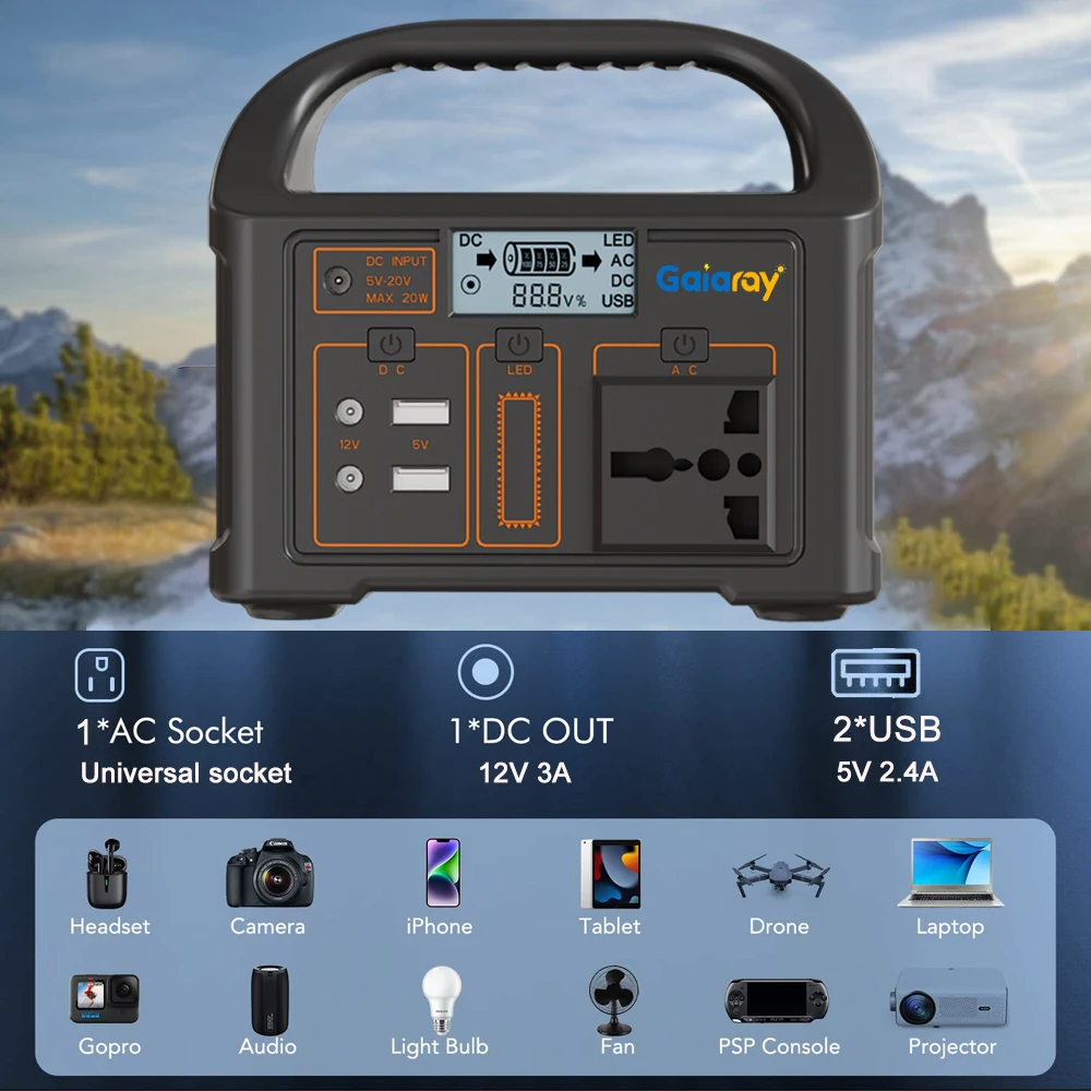 Estación de Energía Portátil Gaiaray 100W 24000mAh LiFePO4, AC 220V, Solar 🌞 - Ideal para Camping