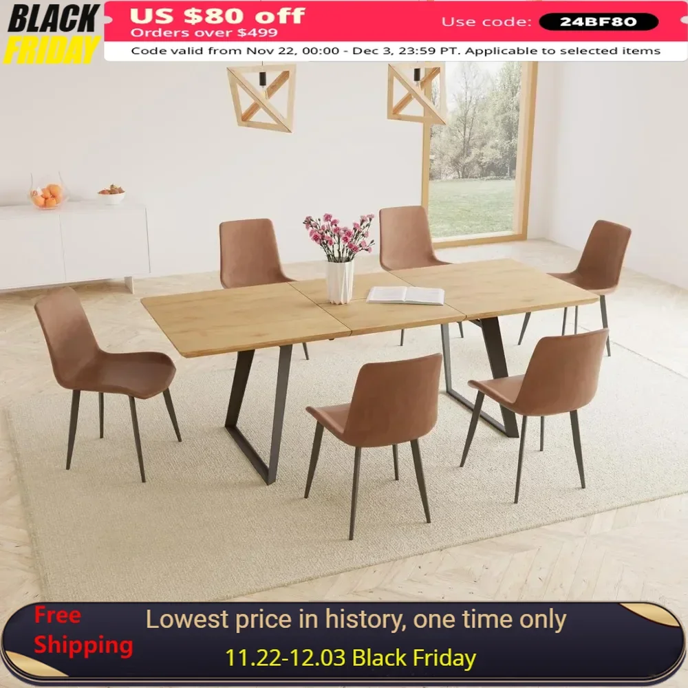 

Dining Room Sets, Modern mid-Century Table and Chairs, Rectangular Wooden Expandable Table, Dining Room Sets