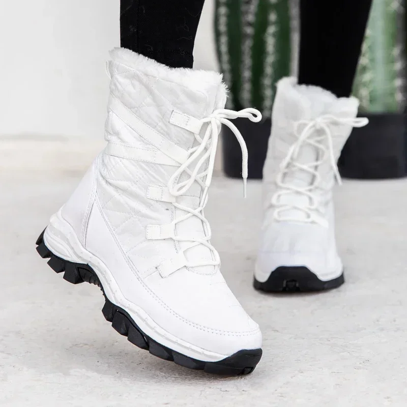 Winter Women Boots Platform Shoes Keep Warm Mid-Calf Snow Boots Ladies Lace-up Comfortable Quality Waterproof Chaussures Femme