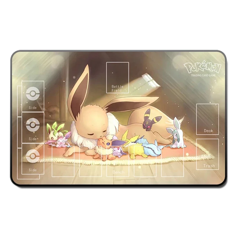 PTCG Accessories Pokemon Playmat Card Table Game Eevee Family Toys for Children