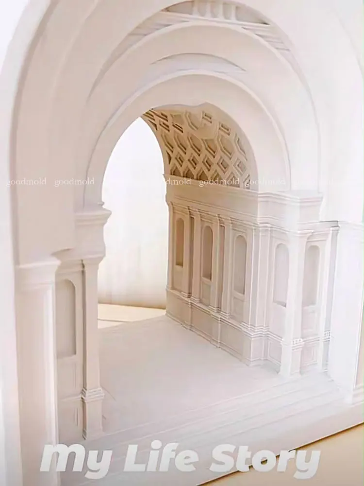 Retro Castle Plaster Mold Arched Concrete Athens Academy Building Cement Crafts Silicone Mold Home decoration Clay Soap Mould