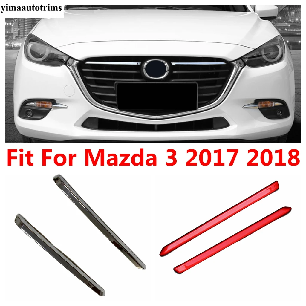 

For Mazda 3 2017 2018 Front Hood Grille Grill Racing Strip Decoration Cover Trim Fit ABS Chrome / Red Accessories Exterior Kit