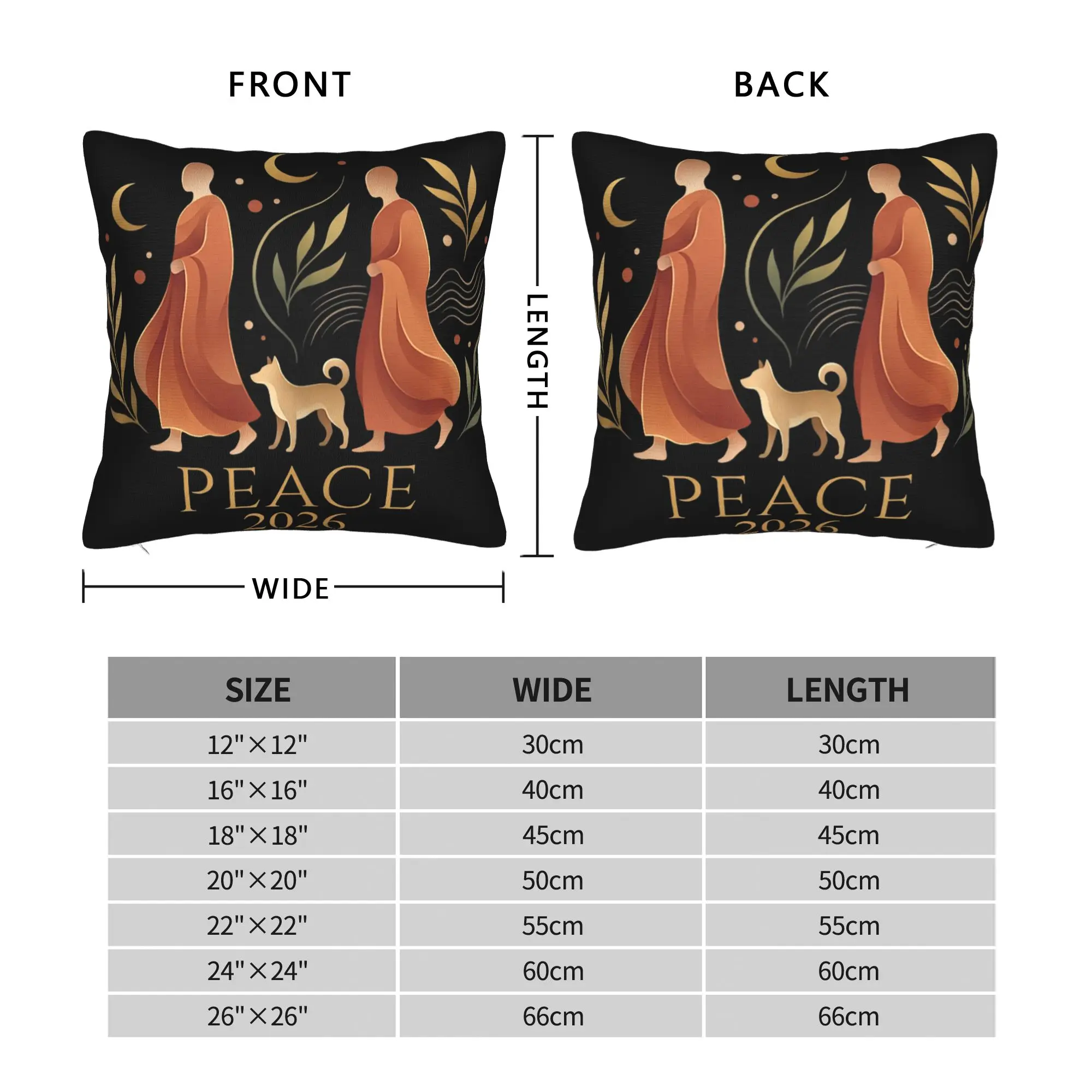 Walk Peace 2026 World Peace Monks with Aloka Dog Pillow Cover Pillow Case For Sofa Couch Bed Living Room Square Pillowcases Gift