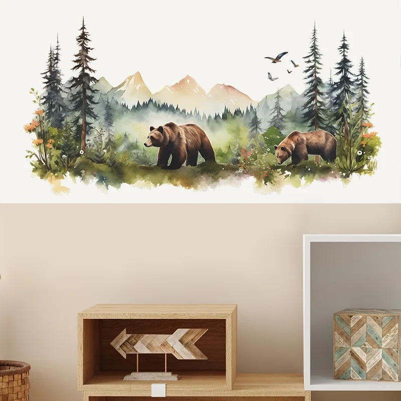 Cartoon Animal Brown Bear Dream Forest Living Room Background Wall Landscaping Home Bedroom Decorative Wall Stickers