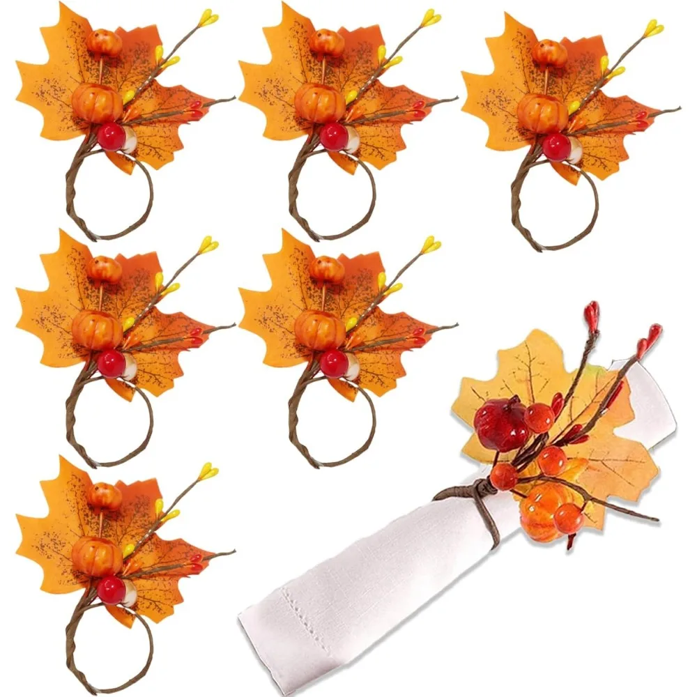 

Generic 6 PCS Halloween Orange Pumpkin Maple Leaf Napkin Ring Autumn Maple Napkin Ring Buckles for Halloween Thanksgiving Party