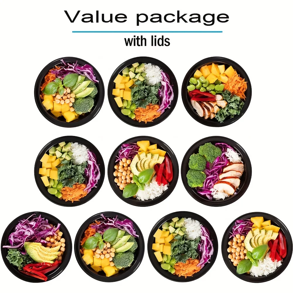 20/50pcs Disposable Lunch Boxes, Stackable Round Plastic Salad Bowl, Refrigerator Microwave Tableware Food Storage Container