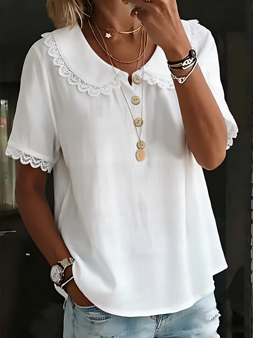 

Temperament Loose Woman Shirt Fashion Casual Blouse Elegant short Sleeve Woman Shirt Holiday Weekend Top