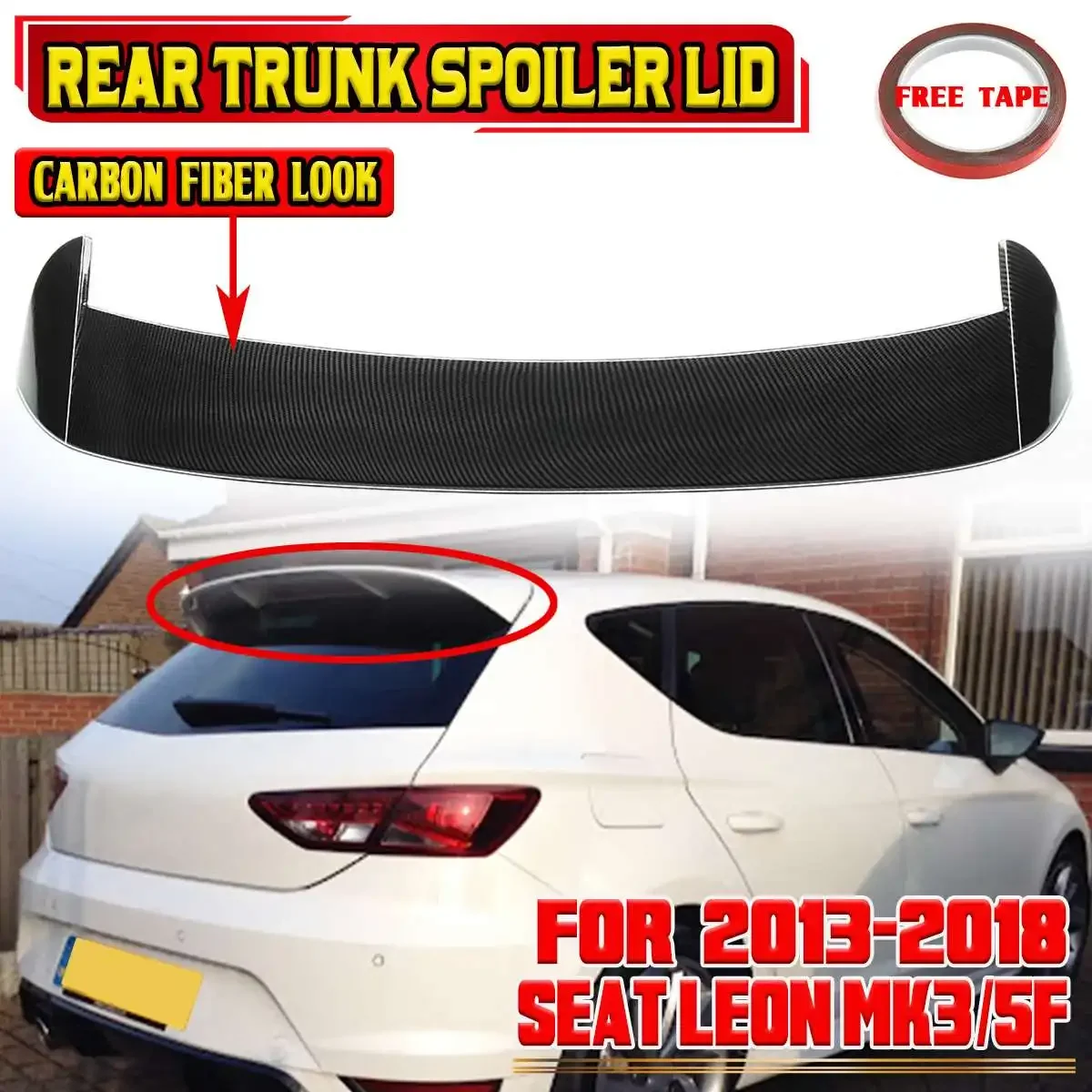 

Carbon Fiber Look Car Rear Roof Lip Spoiler For SEAT LEON MK3 / 5F 2013-2018 Car Rear Roof Trunk Spoiler Lip Boot Wing Lip