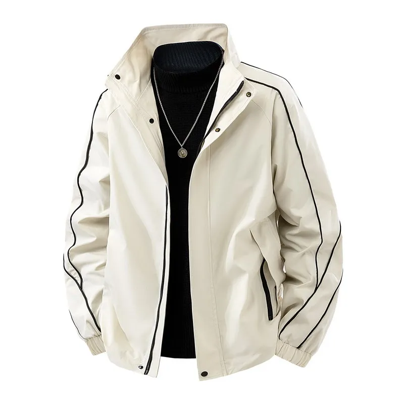 

Мужская куртка больших размеров, весна 2026, оригинальный дизайн, длинный рукав, воротник-стойка, из полиэфирного волокна, приталенный крой, модная мужская одежда