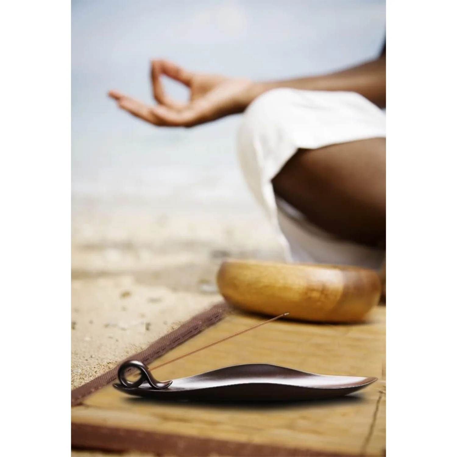 구멍이 있는 9인치 길이 스틱 홀더, 스파, 명상실, 요가, 사무실용 백자 트레이 애쉬 캐더