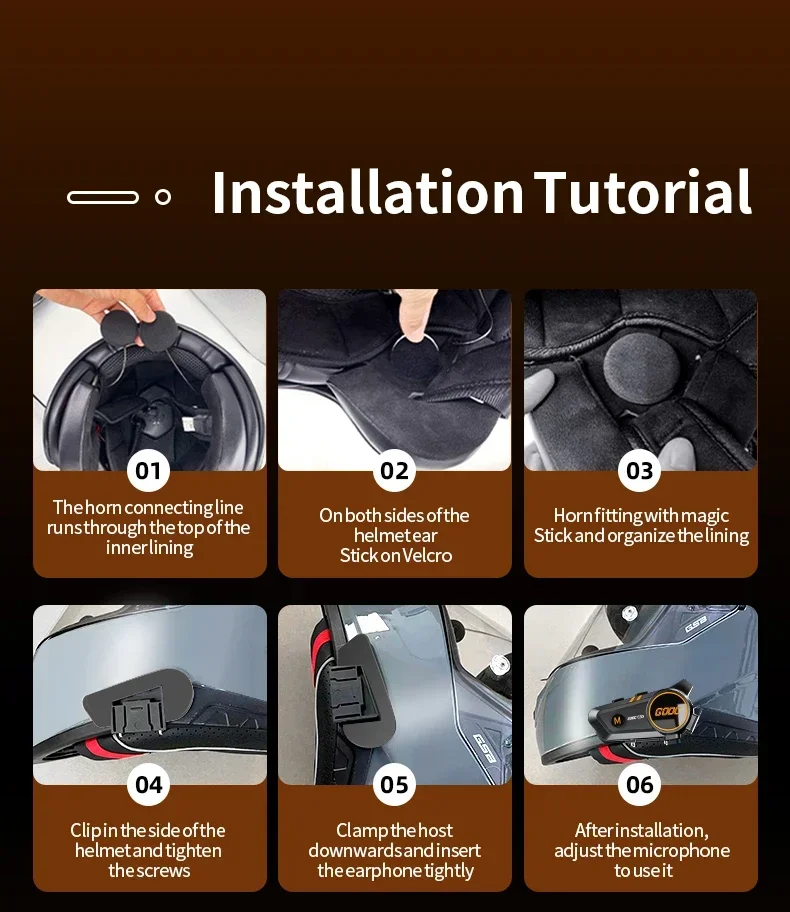 C50 Motorcycle Bluetooth Helmet Headset V5.3 Tri-Colorful Lights Earphone IPX6 Waterproof Support Connecting 2 Phones Same Time image 4