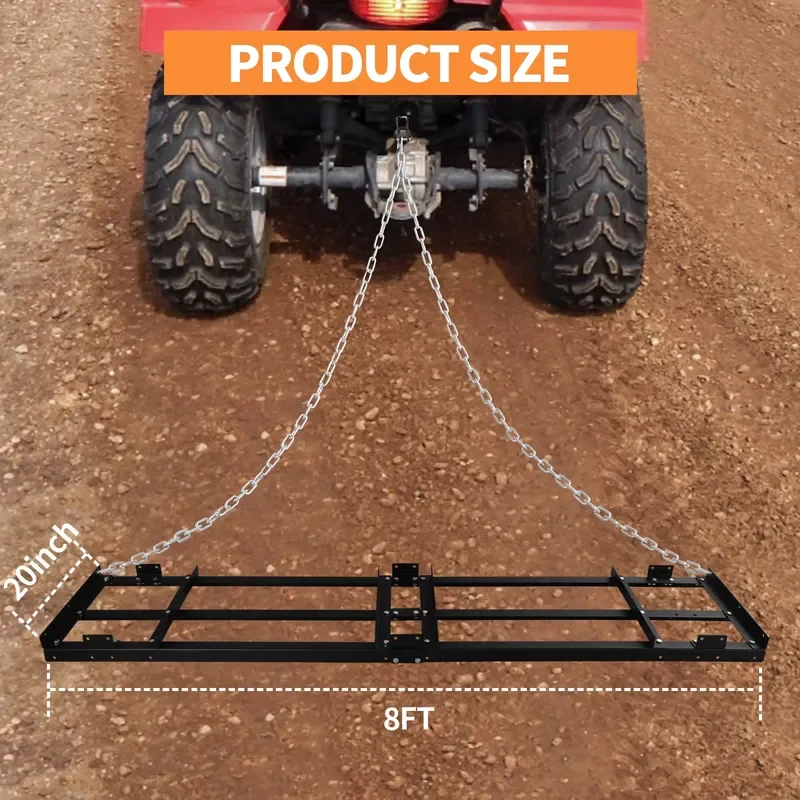 Drag Harrow Driveway Grader Landscape Power Rake for ATV UTV Tractor Mower Tow Behind Yard Lawn Leveling Tool
