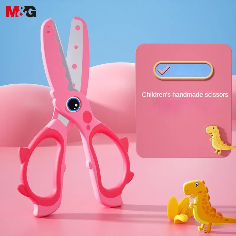M&G 135mm Scissors Labor Saving Hand Protector Cartoon Kids Handmade Scissors Small Dinosaur Pattern, Rounded Head Safety DIY Pa