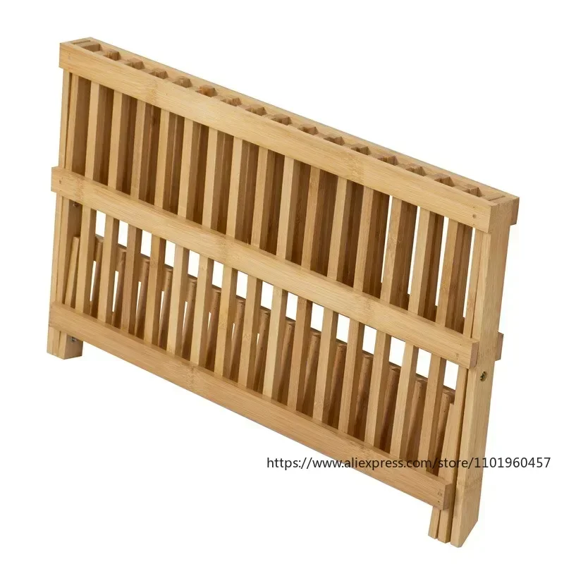 Dish Drainer  Folding Bamboo Serving Utensils Drying Rack Holder Utensil Drainer Plate Storage Holder Plate Wooden