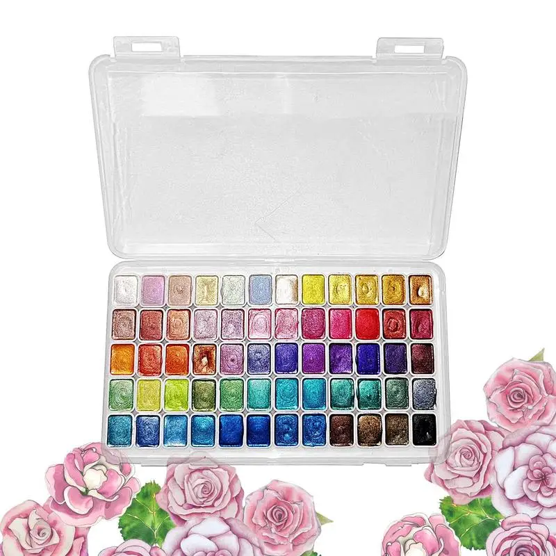 

60-цветный набор акварельных красок, набор мерцающих металлических красок для путешествий, портативный, 60 ярких цветов, набор акварельных красок для поделок