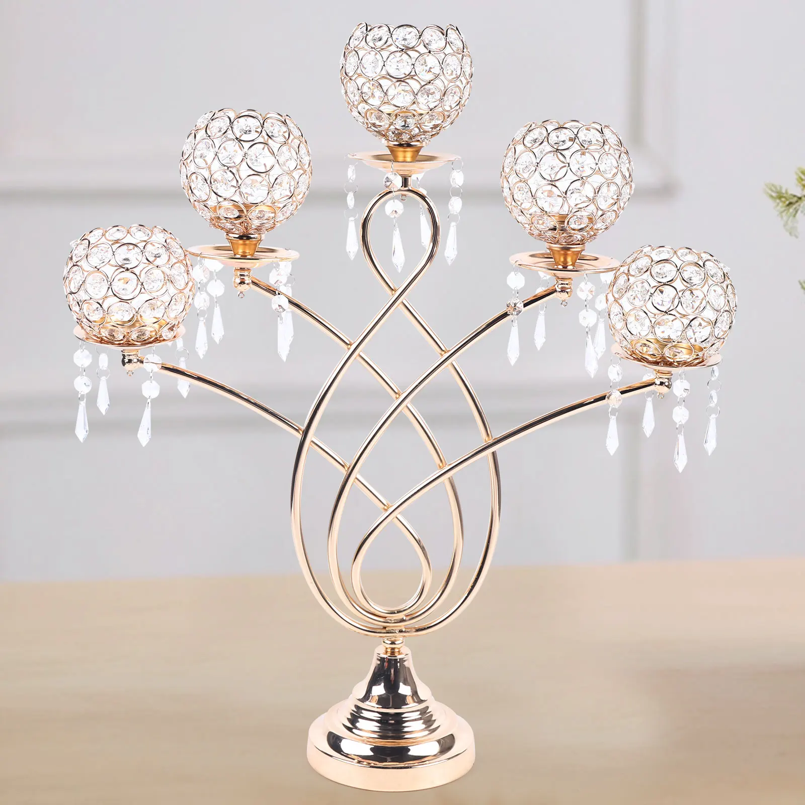 5 Arms Crystal Candle Holders Wedding Party Tabletop Centerpieces