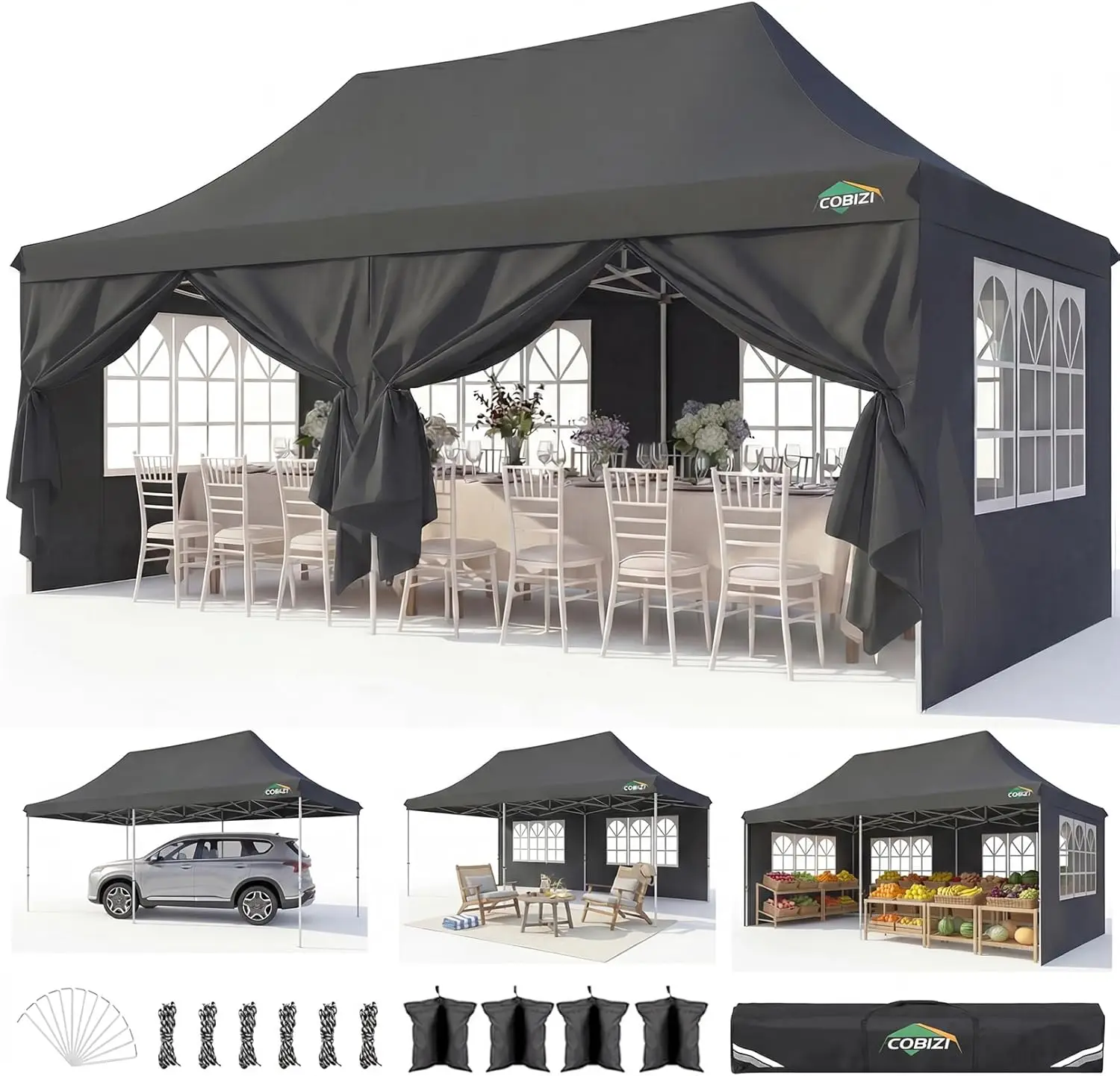 

10x20 Pop Up Canopy with 6 Sidewalls, Conical Canopy Tents for Parties, Backyard, Commercial, Waterproof Event Tent Instant S