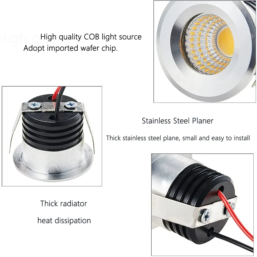 Foco LED empotrable de 12V, 24V, 110V, 230V, agujero de 30mm, luz empotrada COB de 3W con fuente de alimentación, luz para armario de casa, luz para espejo de baño