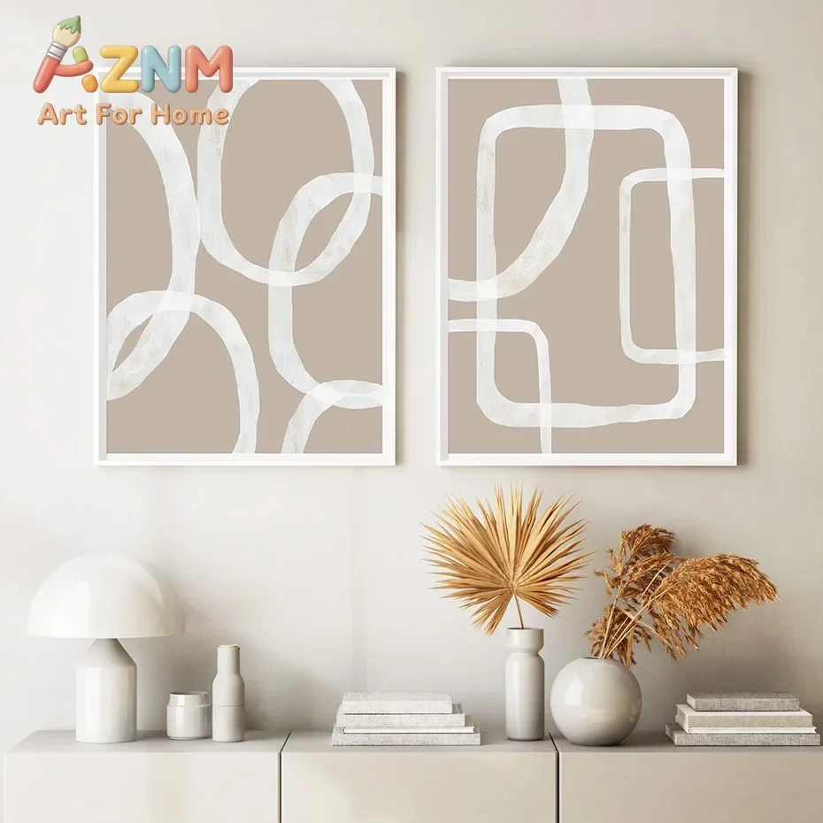 Abstract Line Wall Art Mural Canvas Painting Brush Beige Background Posters And Prints Picture Living Room Corridor Home Decor