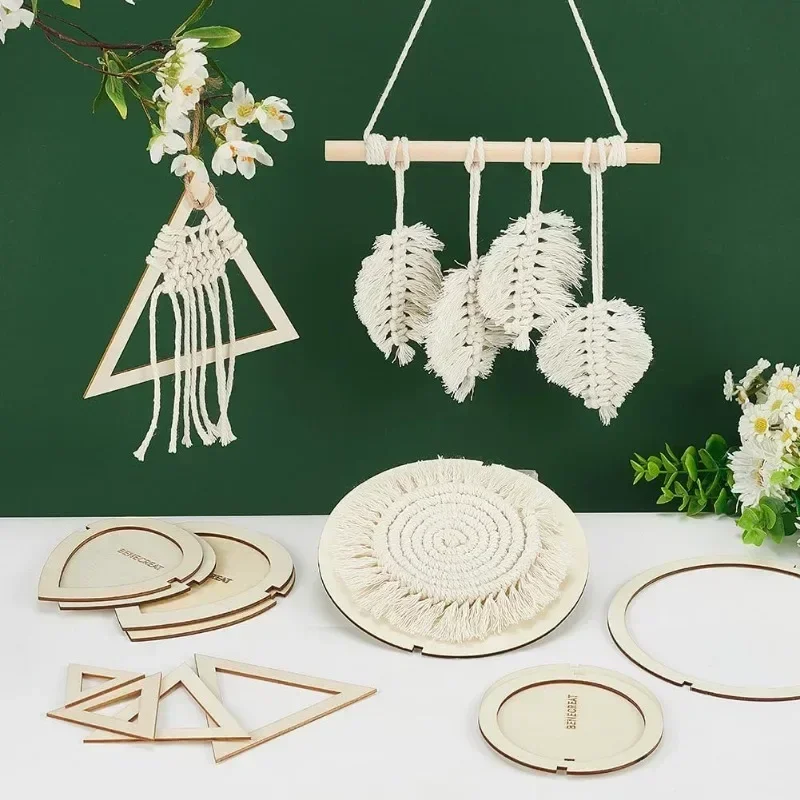2026 new latest high quality 12pcs leaf macrame cutting molds wooden template feather wall hanging tool for diy crafts making