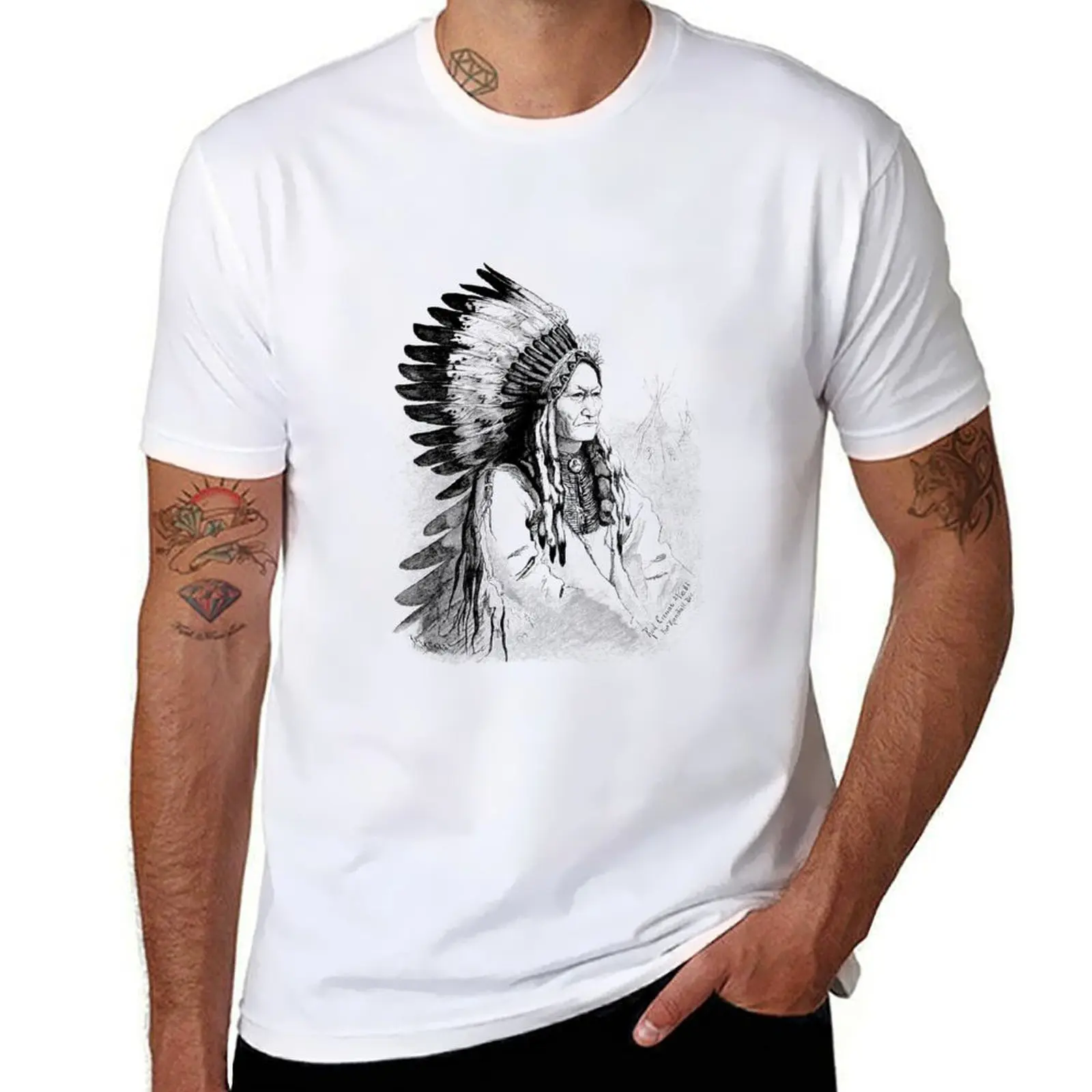

Chief Sitting Bull Engraved Portrait T-Shirt funny shirt cotton luxury clothing labubu mens graphic t-shirts hip hop