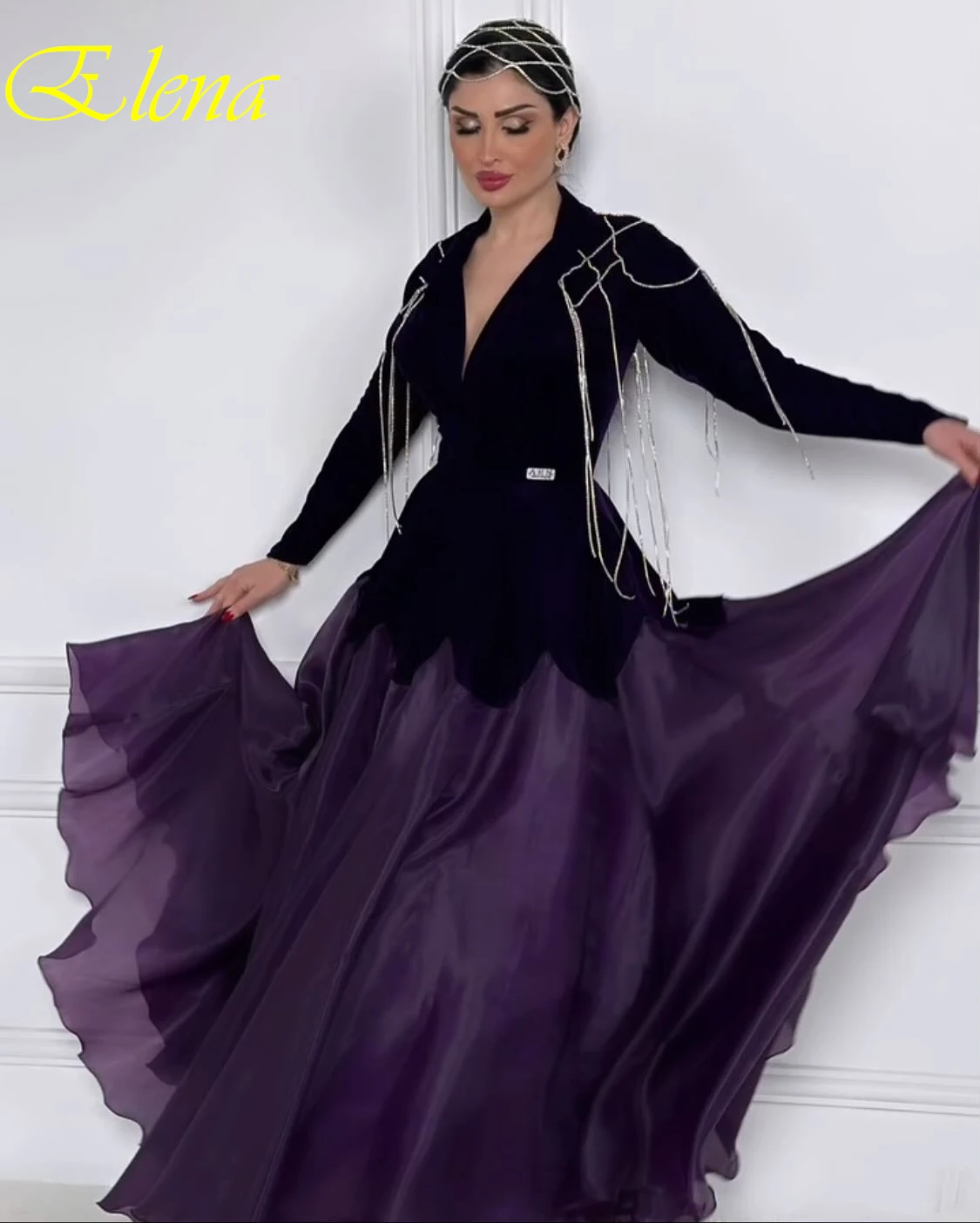 맞춤형 A라인 브이넥 긴 소매 우아한 이브닝 드레스 정장 고급 맞춤형 행사 드레스 패션 프로무 드레스