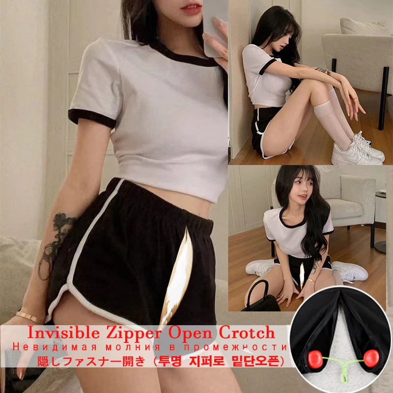 Sports Shorts Women Summer Open Crotch Convenient Pant Invisible Zipper Casual Short Women's Outdoor Sex Convenient Women Cloth