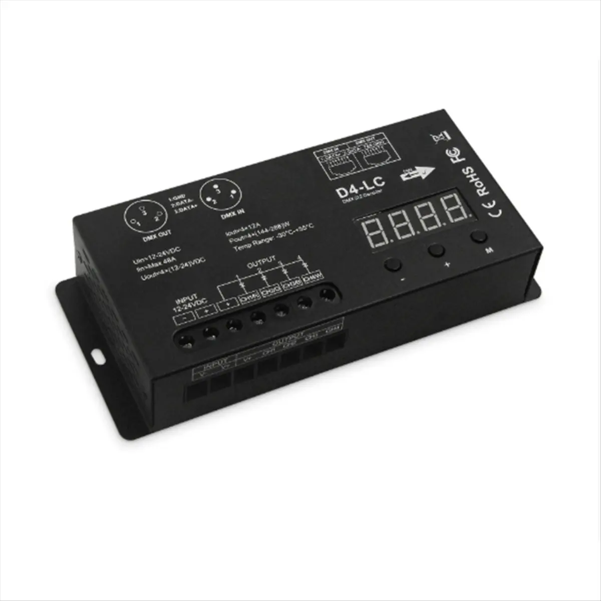 A003 High Power Dmx512 Led Controller 4CH 12A/CH DMX512 Decoder Dimmer Driver DC12V-24V MAX 1152W for Led Rgbw Strip or Light