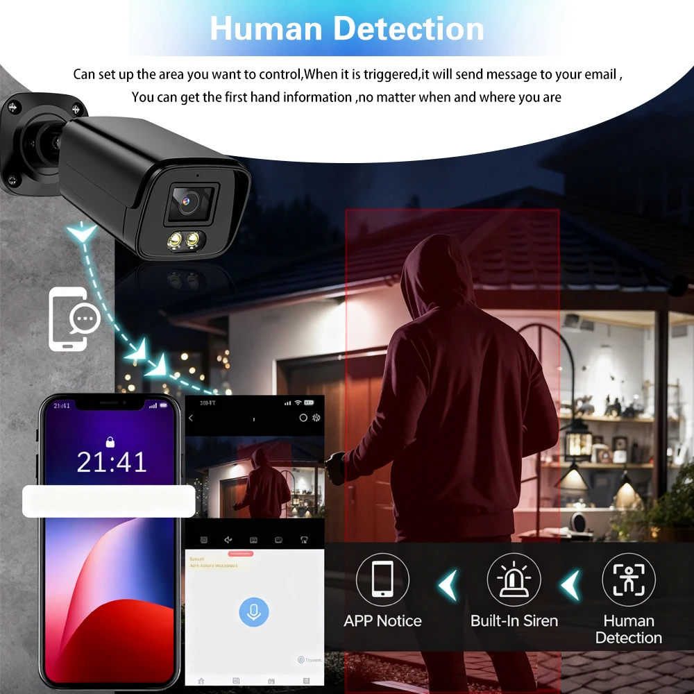 Black 4K 8MP 5MP POE Security IP Camera System Two-Way Audio Color Night Vision Support 8CH Poe NVR H.265 Surveillance CCTV Cam
