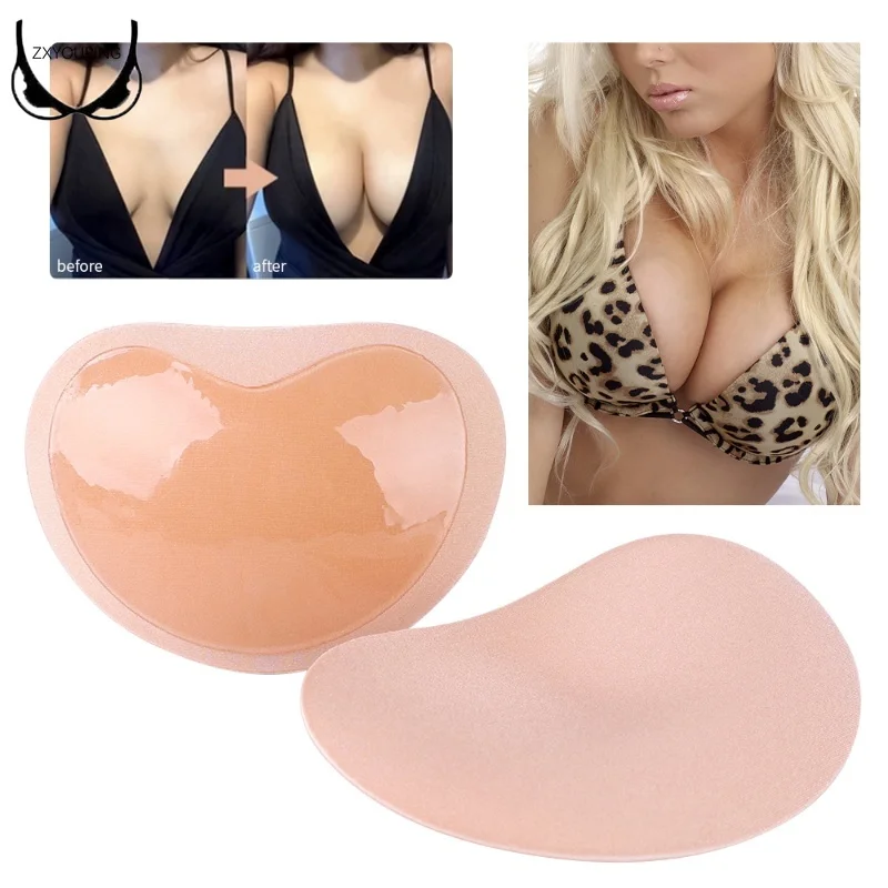 ZXYOUHUING-Em Forma de Coração Silicone Esponja Bra Insert Pads, Invisible Peito Stick, auto-adesivo, espessado, 2 pares