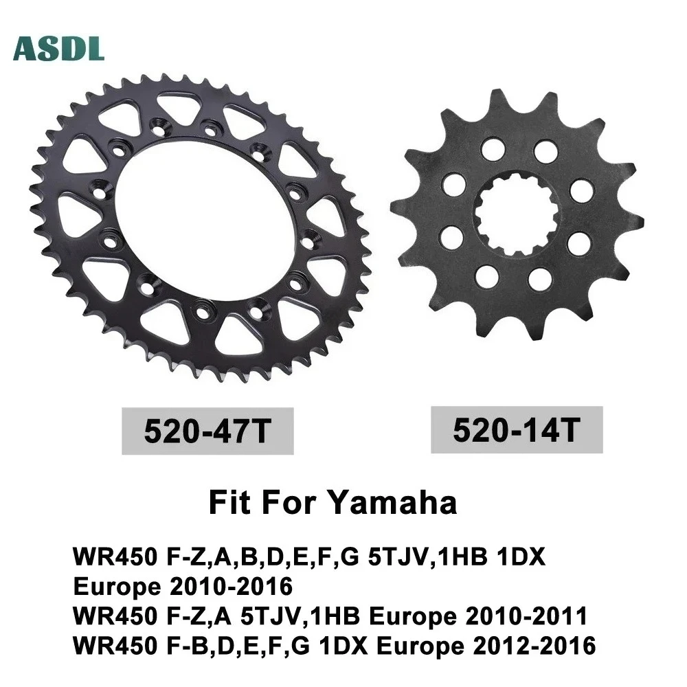 

Motorcycle Front Rear Sprockets 520 14T 47T For YAMAHA WR450 F-Z A-G 5TJV 1HB 1DX Europe 2010-2016 WR 450 1HB Europe 2010-2011