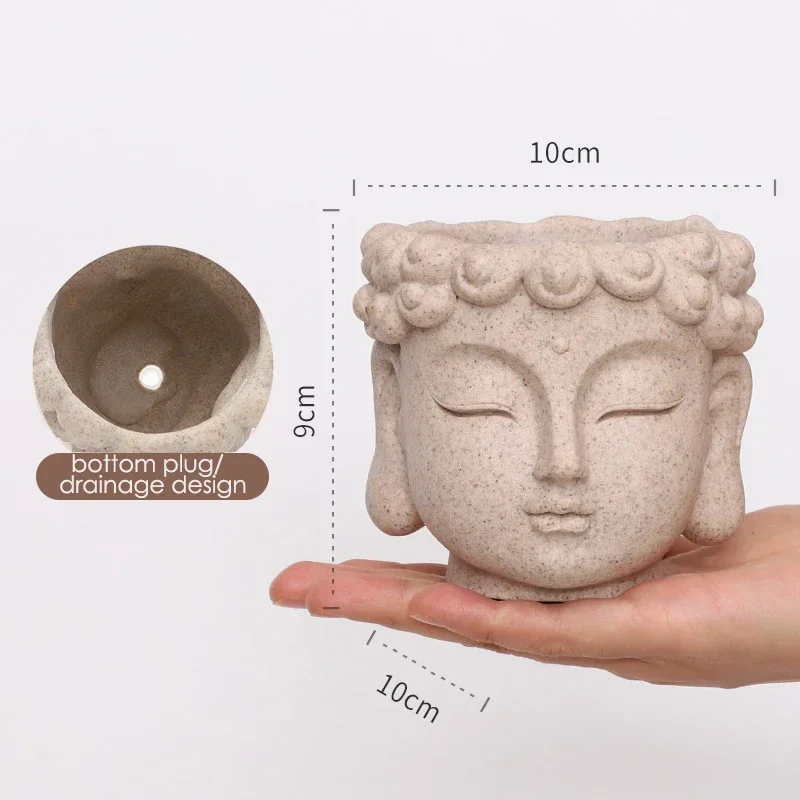 Buddha Head Statue Small Plant Pot Resin Succulent Planter for Home Office Desk Mini Ornament Fairy Garden Flowerpot Decoration