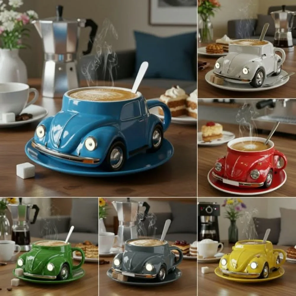 Creative Funny Beetle Shaped Coffee Mug Unique Novelty Beetle-Shaped Coffee Cup Handmade Car Shaped Drink Mug for Beetle Lovers