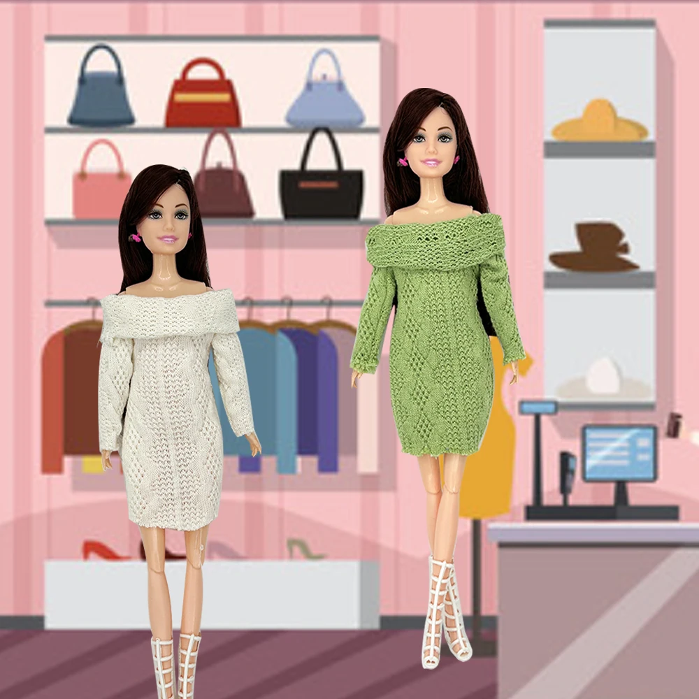 4 قطعة فساتين سترة الموضة ل 1/6 دمى ، 11.5 ''/30 سنتيمتر إكسسوارات دمي محبوك الملابس الشتوية خلع الملابس لعبة لتقوم بها بنفسك Bjd فستان #3