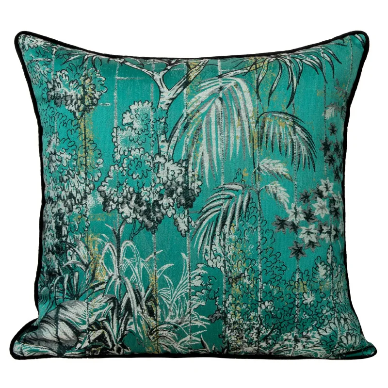 Beautiful Nordic Vintage Style Cushion Cover, Blue and Gold Floral Plant, Luxury Jacquard, Modern Sofa Cover